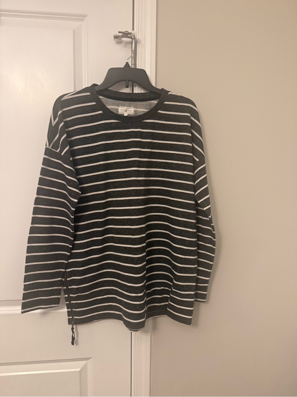 Lou & Grey Black and White Striped Crewneck Sweater